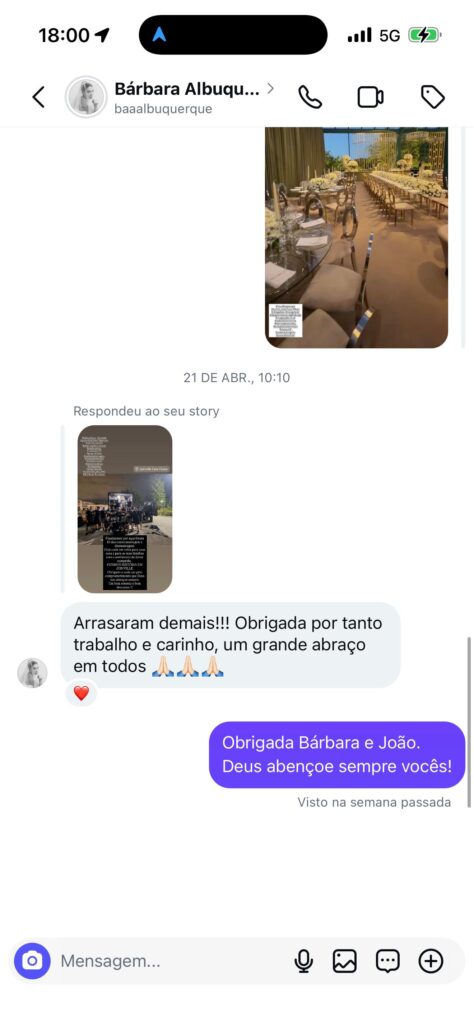 Depoimento enviado pela noiva para Renato Betim EO Stage Audiovisual.